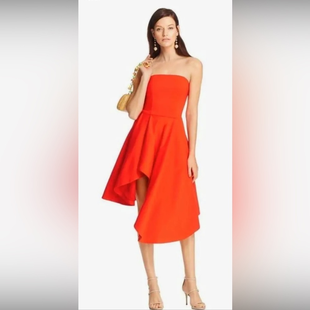 NWT ELLIATT 'Origin' Flame Red Knit Strapless Asymmetrical Hem Dress Size XS - Picture 1 of 5